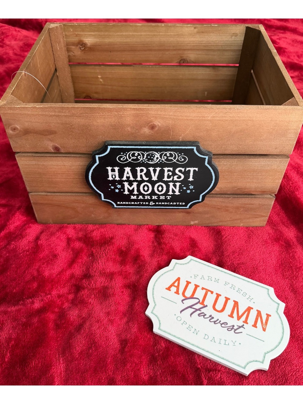 Wooden Crate with Autumn Accent - Brown